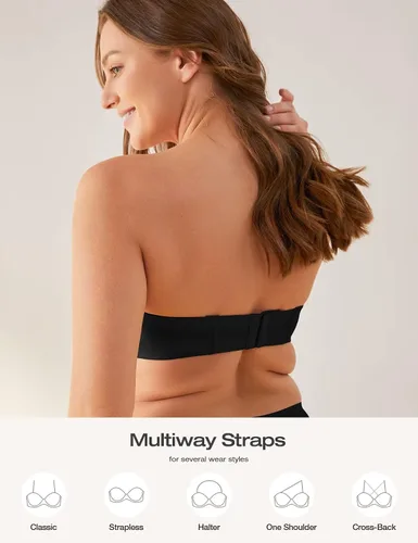 Vista 4 de Deyllo Sujetadores sin tirantes para mujer, talla grande, con varillas, cobertura completa, copa moldeada, brasier multisentido