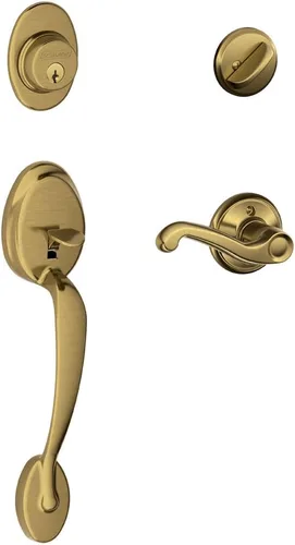 Vista 13 de SCHLAGE - Manija de cilindro único Plymouth y picaporte Flair para mano izquierda, bronce envejecido (F60 PLY 716 FLA LH)