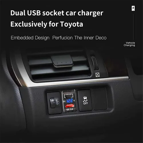 Vista 3 de Carga rápida 3.0 y PD USB C Dual USB puerto cargador adaptador de corriente para Toyota