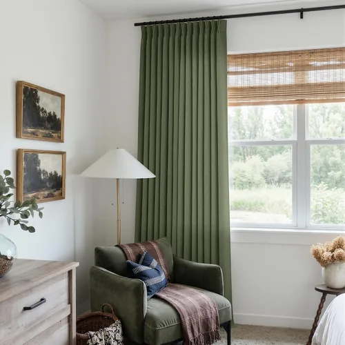Vista 53 de TWODRAPES Juego de 2 paneles de cortinas plisadas de lino de 96 pulgadas de Avena