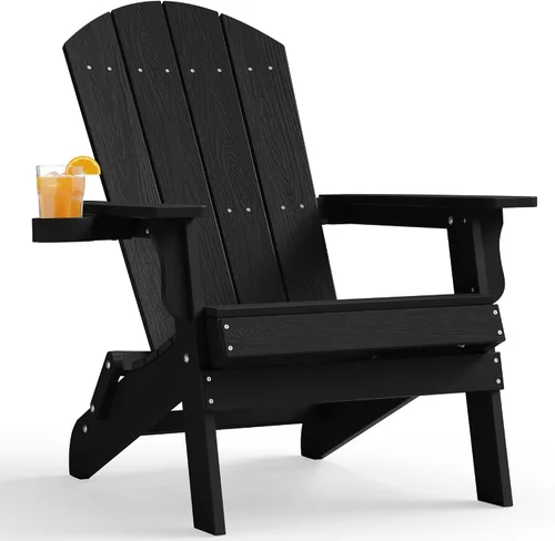 Vista 23 de YEFU Silla Adirondack, silla Adirondack de plástico de gran tamaño, sillas plegables para exteriores con soporte para tazas, silla de césped