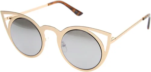 Vista 15 de zeroUV Gafas de sol redondas de metal recortadas con lente de espejo de ojo de gato para mujer
