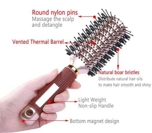 Vista 3 de PERFEHAIR Cepillo de pelo ovalado para secar con soplado, jabalí de doble cara y cepillo de cerdas de nailon para cabello de longitud media y corta