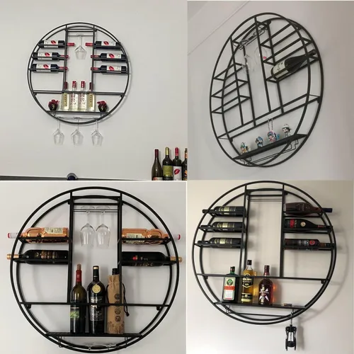 Vista 3 de Estante colgante para copas de vino montado en la pared, Estante para copas de vino para barra de cocina, soporte de exhibición redondo de la taza