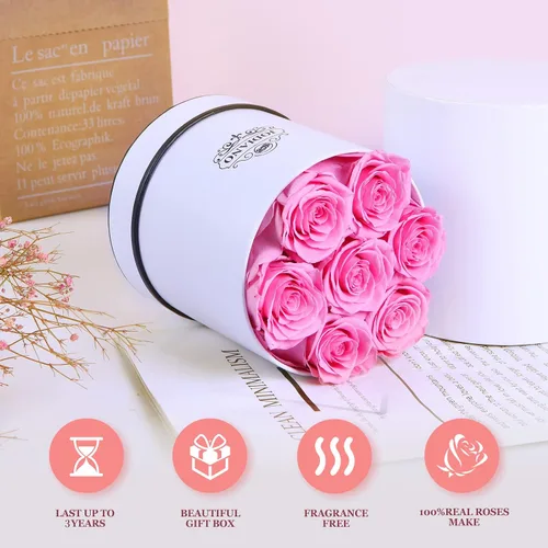 Vista 4 de Jodiano Flores preservadas en una caja rosas reales rosadas de larga duración regalo de cumpleaños para su aniversario día de la madre día de San