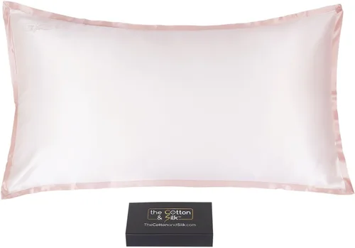 Vista 26 de Funda de almohada de seda de morera 22 Momme (cierre envolvente en la parte posterior), colección elegante, tamaño Queen, caramelo + crema