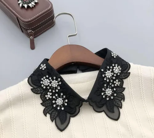 Vista 4 de Mural Art Collar desmontable bordado flores falso cuello blusa collar