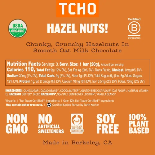Vista 2 de TCHO Hazel Nuts! Oat-Milk Chocolate Bars (3 pack) Plant Based, Organic & Fair Trade Non GMO, Non-Dairy, Vegan, Soy Free (2.1oz each)