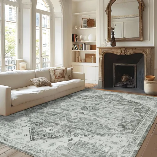Vista 31 de Auemtyn Alfombra de área de 8 x 10 pies para sala de estar, alfombra lavable con parte trasera antideslizante, alfombra de pelo bajo para gris