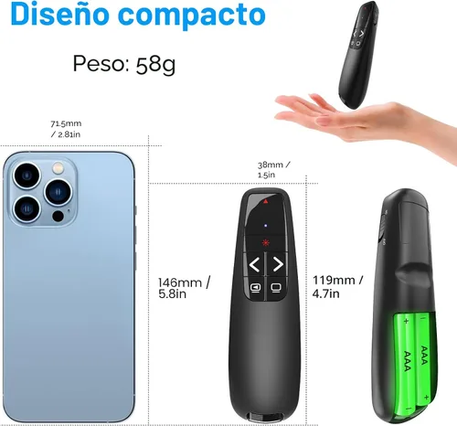 Vista 6 de Clickers de presentación para PowerPoint, clicker para presentaciones portátiles remoto, control remoto inalámbrico USB para presentador, control