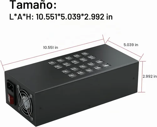 Vista 4 de Hub de carga USB 40 en 1, estación de carga USB de 40 puertos y 300 W, negro, USB tipo A, compatible con iPhone, iPad, Samsung, tabletas