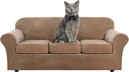 Vista 30 de ShowyLive Fundas para silla de sala de estar, funda elástica para sillón de felpa de terciopelo con 1 cojín separado, protector elástico de muebles