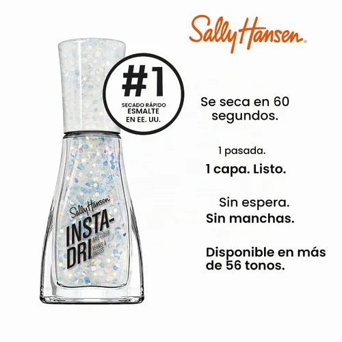 Vista 4 de Sally Hansen Insta-Dri Esmalte de uñas Secado rápido, larga duración, brillo sin rayas Transparente, Brillo 104 centelleo, centelleo