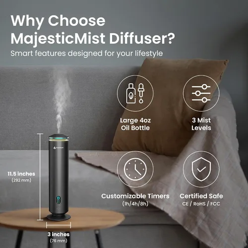Vista 5 de GentleJet MajesticMist Difusor de aceite esencial sin agua para habitaciones grandes (1000 pies cuadrados), máquina de aroma nebulizador de aire