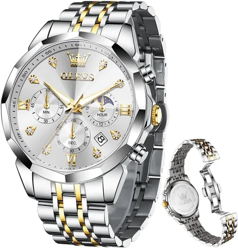 Vista 10 de OLEVS - Relojes para hombre de diamantes de lujo, casual, esfera grande, acero inoxidable, impermeable, para negocios, de vestir, analógico