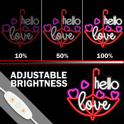 Vista 4 de Letrero de neón para el día de San Valentín, luz LED de neón regulable con texto en inglés «Hello Love» para decoración de pared, letrero de neón