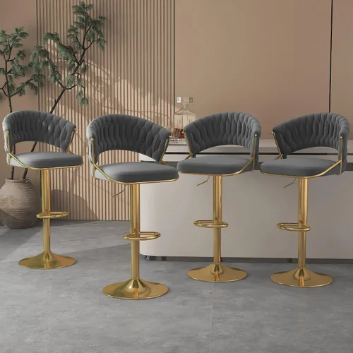Vista 20 de Juego de 2 taburetes de bar giratorios de 360° con respaldo alto, silla de bar de terciopelo ajustable moderna de altura de mostrador, taburete