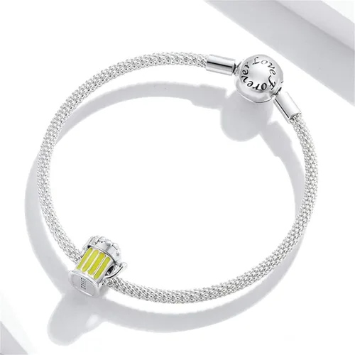 Vista 3 de BISAER Abalorio de plata de ley 925 con cuentas de cristal azul Hamsa para pulsera Pandora