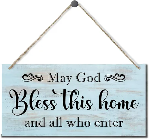Vista 13 de Letrero decorativo de madera con texto en inglés «May God Bless This Home» («May God Bless This Home»)