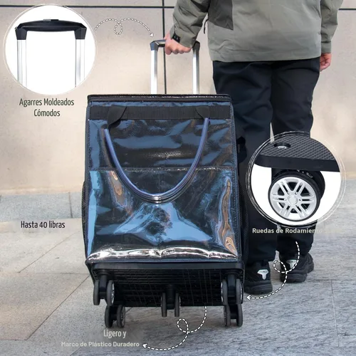 Vista 5 de Bolsas de comestibles reutilizables sobre ruedas, bolsa de asas con ruedas, carrito de compras portátil para comestibles con ruedas y bolsa con Negro