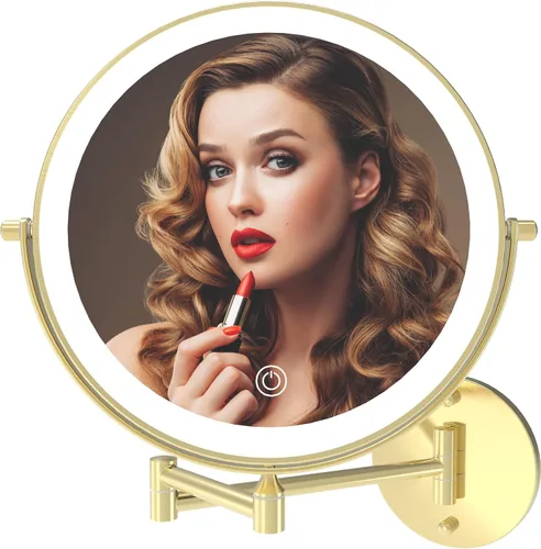 Vista 8 de Espejo de maquillaje recargable montado en la pared iluminado para el tocador de 20 centímetros de doble cara con aumento 1X 10, espejo de baño
