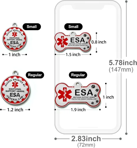 Vista 6 de HOPELF Etiqueta ESA personalizada grabada – Etiquetas de animales de apoyo emocional personalizadas para perros y gatos – Insignia de nombre