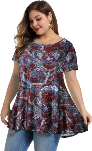 Vista 2 de MONNURO - Camiseta de manga corta para mujer, holgada con mucho vuelo, talla grande