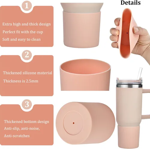 Vista 5 de Paquete de 2 fundas de silicona para botas y popote para vaso Stanley de 40 onzas, funda protectora para botella de agua Stanley de 40 onzas