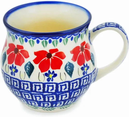 Vista 35 de Auténtica taza de burbujas de cerámica polaca de 13 onzas en diseño amarillo hecho a mano en Bolesławiec Polonia por Ceramika Bona + certificado