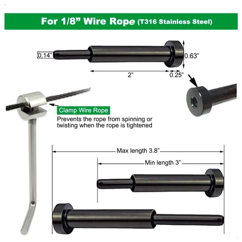 Vista 2 de Kit de tensor invisible negro de 1/8 pulgadas, 30 piezas, accesorios de barandilla de cable de acero inoxidable para sistema de barandilla de cable