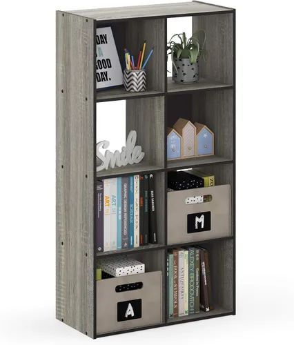 Vista 34 de Furinno PELLI - Estantería de 2 cubos con cubos abiertos y cerrados, armario organizador de almacenamiento de 2 x 1, 12.2 x 11.6 x 24.2, para sala