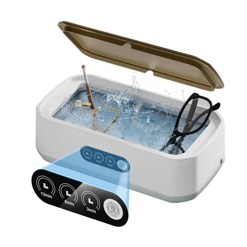 Vista 9 de Limpiador Ultrasónico de Joyas, Máquina Limpiadora de 50KHz con 3 Modos de Temporizador, Tanque de Acero Inoxidable 304 de 22 oz, Máquina Sónica