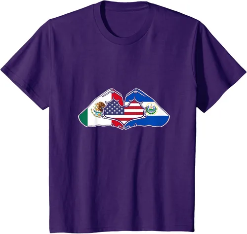 Vista 26 de Corazón manos México, El Salvador y Estados Unidos. Camiseta, Negro