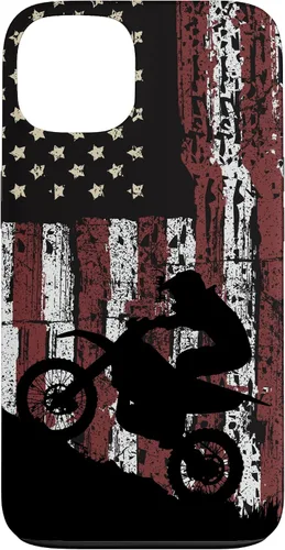 Vista 7 de Motocross Dirt Track Racing - Carcasa para iPhone 17, diseño de bandera de EE. UU., estilo vintage