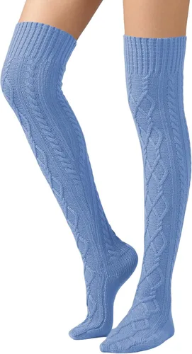 Vista 14 de SherryDC Calcetines de punto trenzado hasta el muslo para mujer, medias de bota extra largas de invierno, calentadores de piernas 1 - Blanco