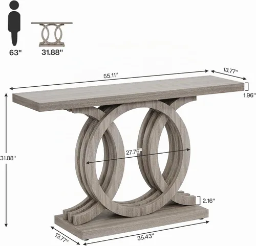 Vista 2 de Tribesigns Mesa consola de 55 pulgadas con base de madera geométrica, mesa de entrada moderna con mesa gruesa para sala de estar, pasillo, vestíbulo