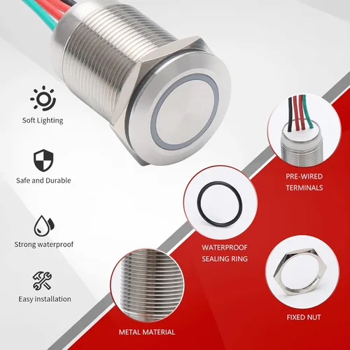 Vista 9 de APIELE Interruptor táctil continuo de 0.748 in con regulador de intensidad LED, interruptor de pestillo CC 6V a 24V LED azul blanco adecuado