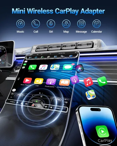 Vista 2 de Adaptador inalámbrico CarPlay para iPhone 2026 actualizado (negro)