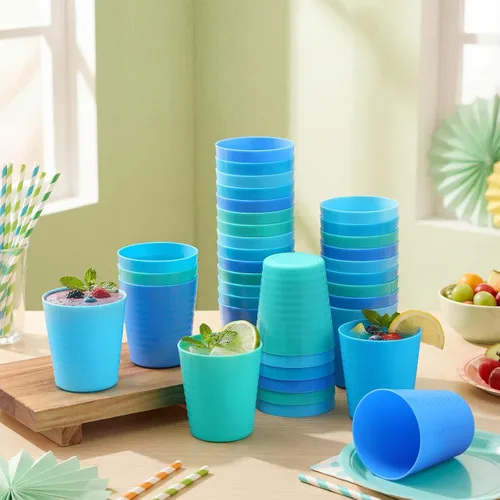 Vista 2 de Eccliy 36 vasos de plástico para niños de 8 onzas, color azul Tonos azules