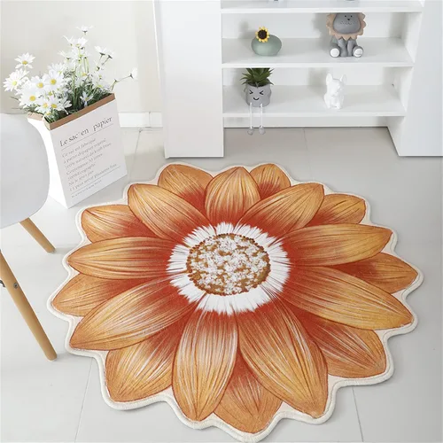 Vista 15 de Alfombra con forma de flor amarilla de 7 pies, alfombra de decoración de sala de estar, adecuada para baño, dormitorio y sala de estar, parte 5