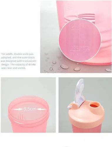 Vista 2 de CHNLML Botella mezcladora de proteínas de 13.5 fl oz / 16 onzas con bola agitadora para batido de proteínas, botella agitadora con bola mezcladora