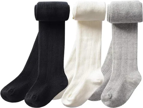Vista 11 de CHUNG Medias de algodón con pie para niñas pequeñas, gruesas, de invierno, con cable de punto, leggings, medias largas 1 par negro