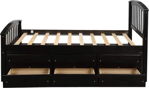 Vista 9 de Merax Cama de almacenamiento de plataforma de tamaño individual Cama de madera maciza con 6 cajones