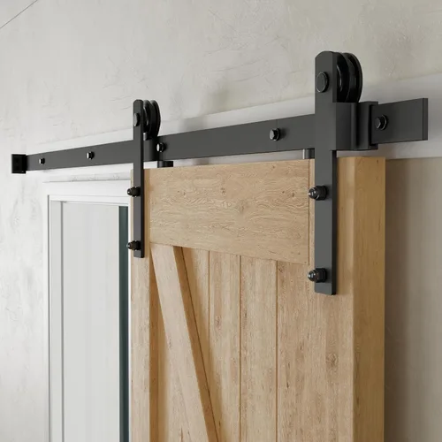 Vista 18 de CCJH Kit de herrajes para puerta corrediza de granero de 4 pies, resistente, suave y silencioso, fácil de instalar, se adapta a paneles de puerta