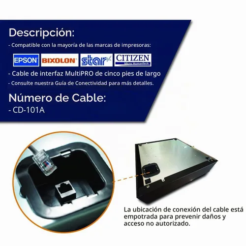Vista 2 de APG Cable de interfaz de impresora CD-101A Cable para conexión de cajón de efectivo a impresora 1 x RJ-12 macho - 1 x RJ-45 macho Se conecta