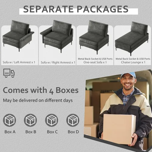 Vista 3 de KOMFOTT Sofá modular convertible extragrande de 130.5 pulgadas, sofá modular de 4 asientos en forma de L con diván reversible, salidas de 3 agujeros