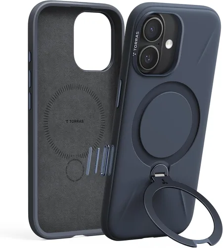 Vista 12 de TORRAS Funda de silicona líquida para iPhone 16 Pro con anillo magnético giratorio de 360 grados y control de cámara, compatible con MagSafe, Funda