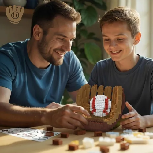 Vista 6 de Juego de bloques de construcción 3D de béisbol, pelota y guantes, juguete educativo, perfecto para edades de 14, 15, 16 años en adelante
