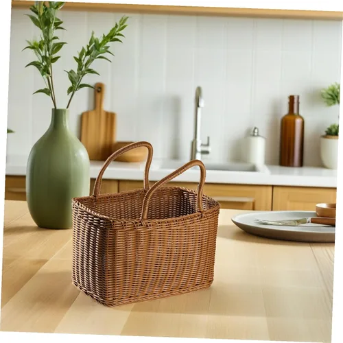 Vista 4 de Cesta tejida de mimbre, cesta multiusos de sauces naturales con asa, cesta decorativa de flores, cesta de embalaje de frutas