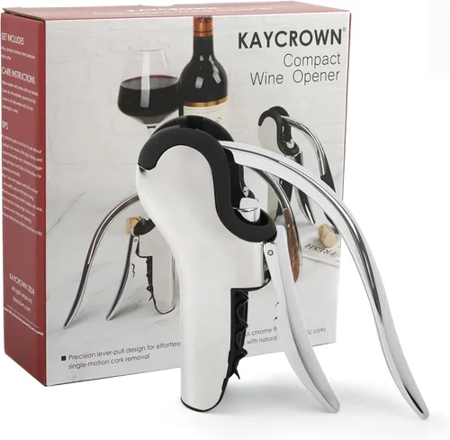Vista 10 de KAYCROWN Abrebotellas de vino de acero inoxidable, sacacorchos de palanca vertical con diseño de cortador de lámina incorporado, sacacorchos de mano